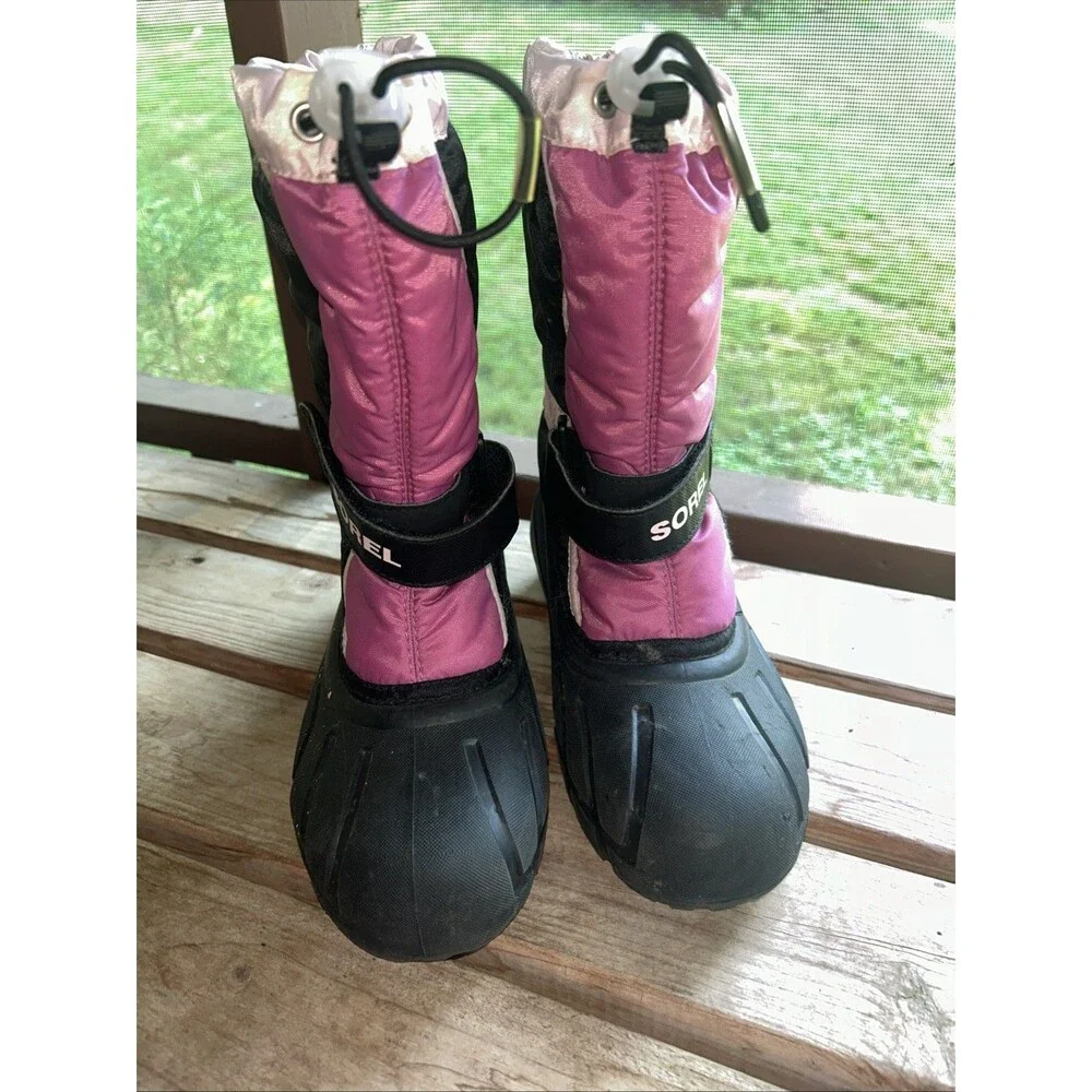 Sorel Flurry Thermal Kids Snow Boots Pink Black Waterproof Winter Warm Size 5